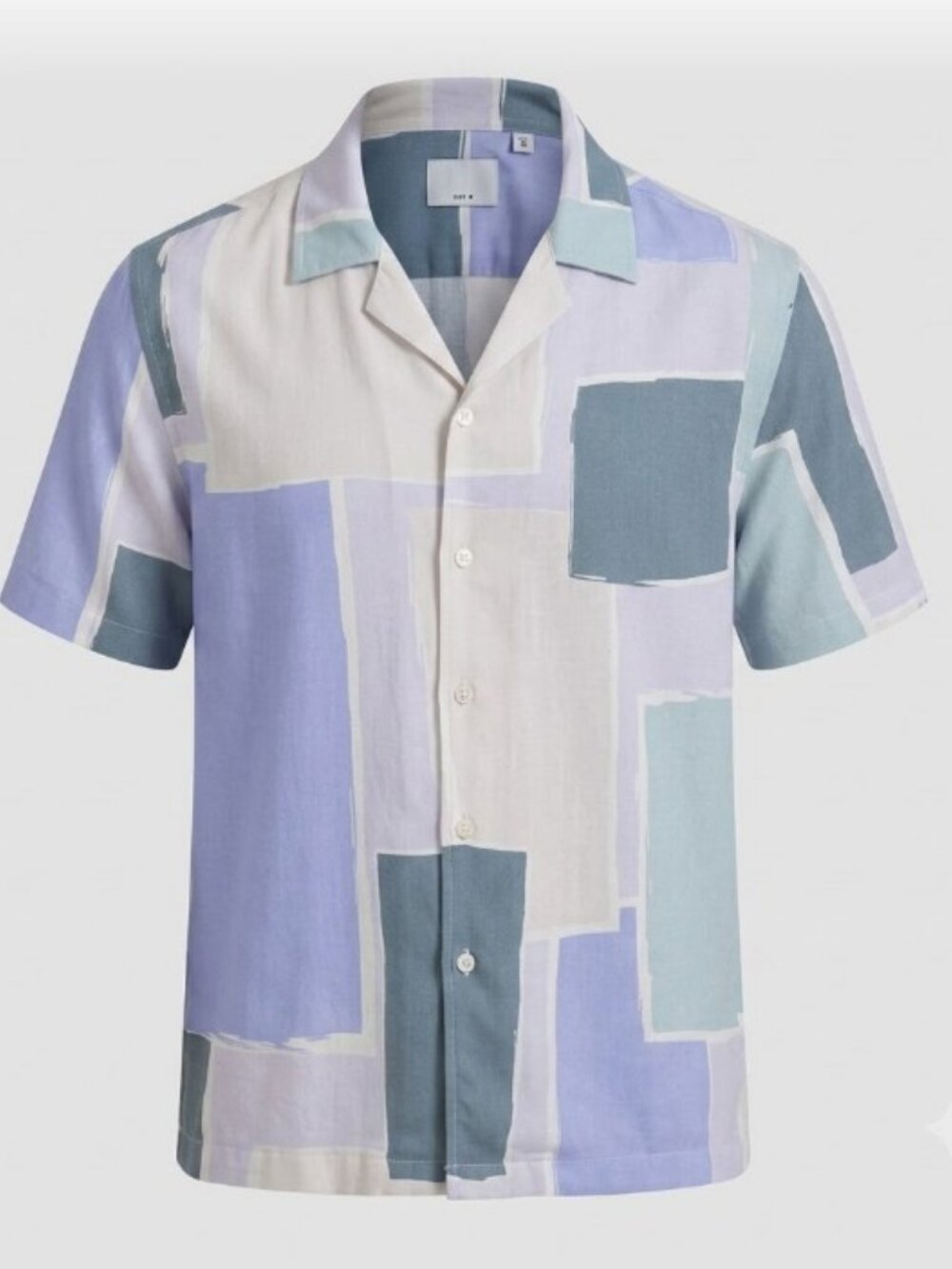 Short Sleeve Button Up Shirt Blue Geometric Abstract Print Men’s Size M NWT